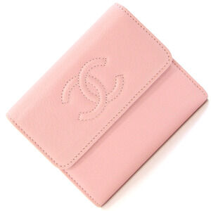 CHANEL Authentic Pink Leather Logo Wallet